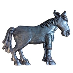 Handmade Pewter Metal silver tone donkey horse pin brooch 3 inch